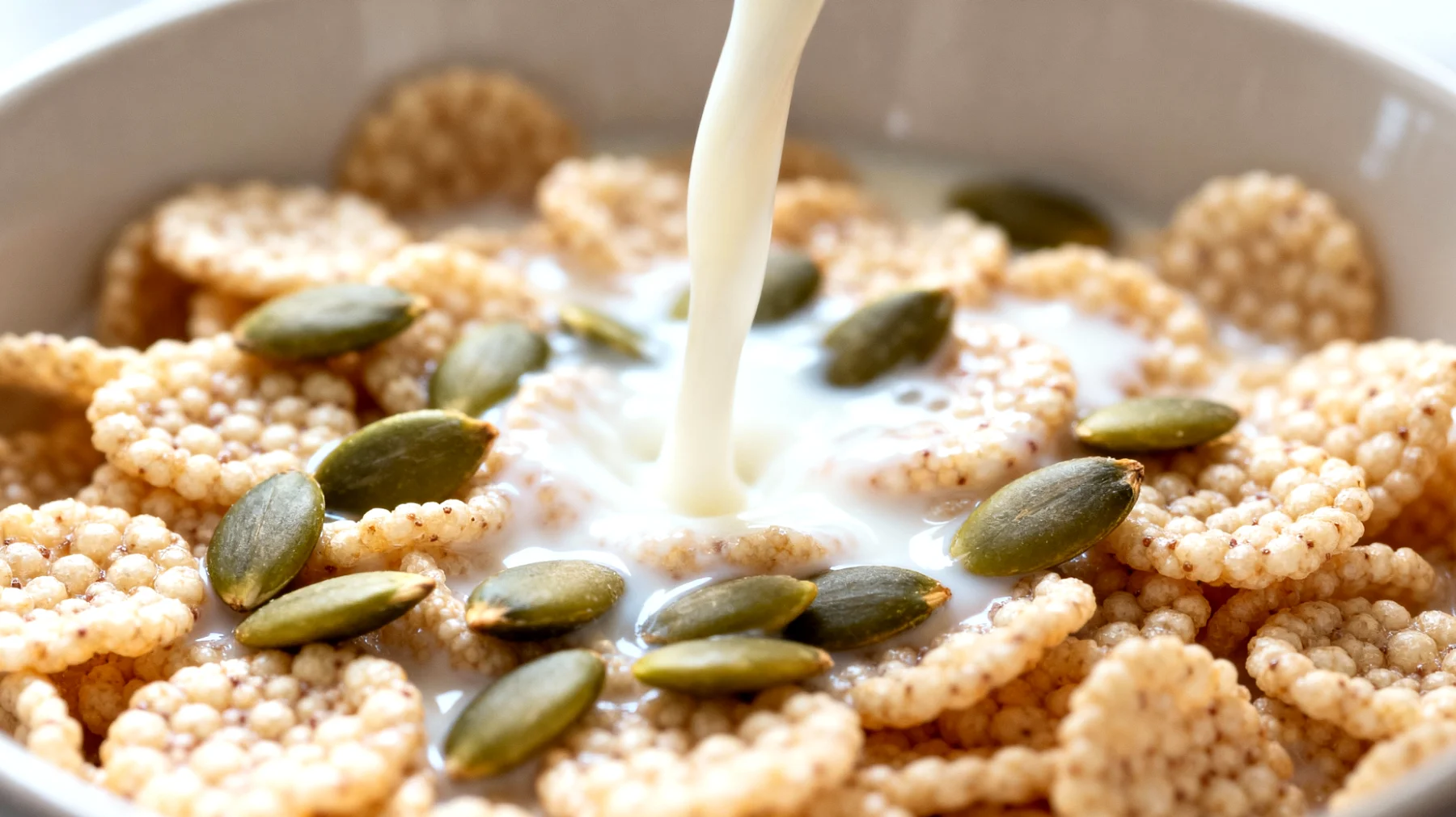 Amaranto soffiato con bevanda di soia e semi di zucca"