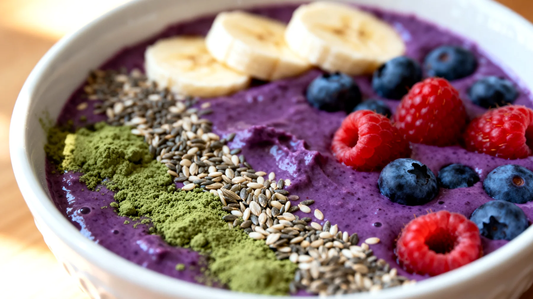 Smoothie bowl con açaí, semi di canapa e spirulina"