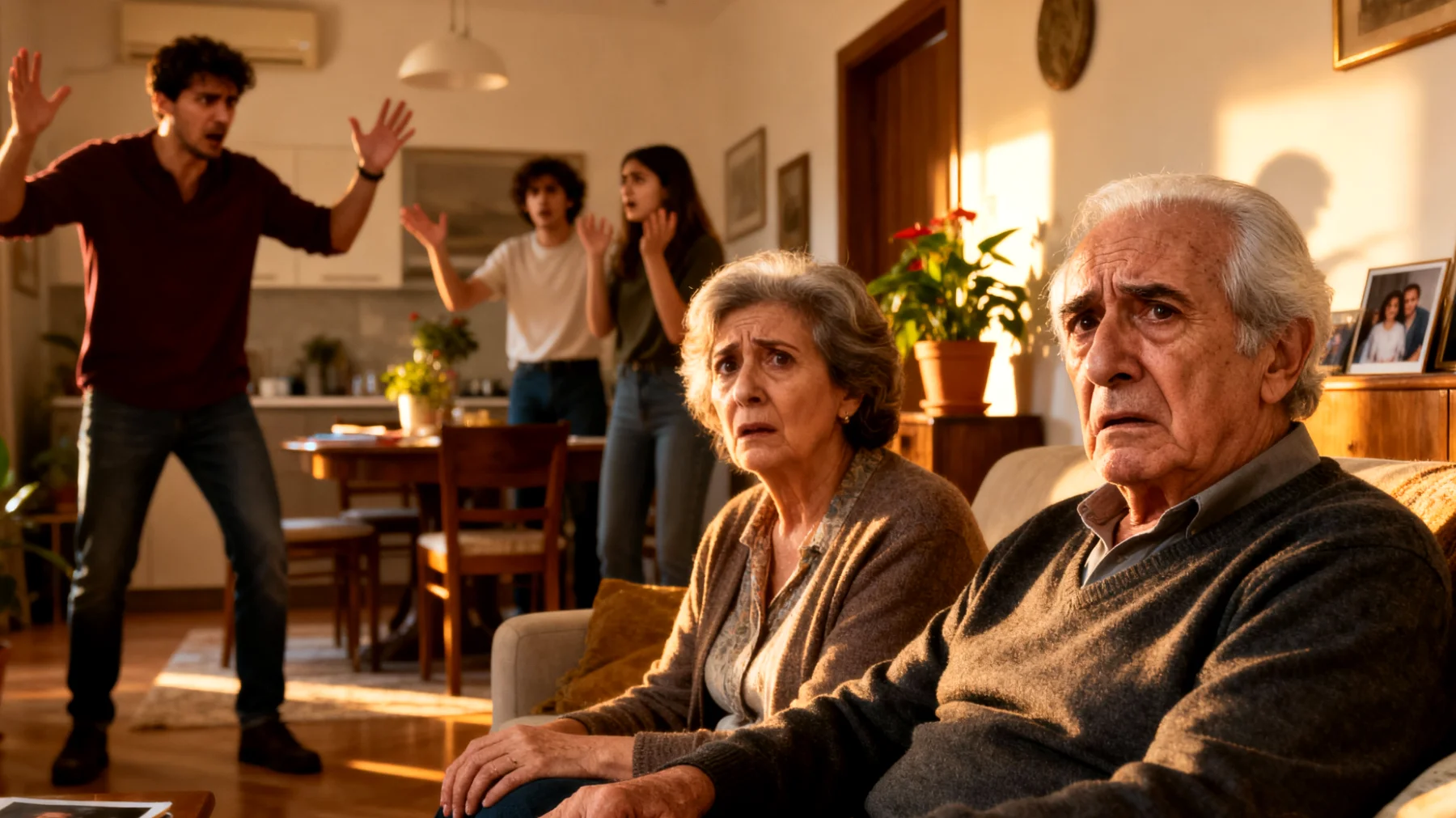 Nonni che osservano con preoccupazione i propri nipoti giovani adulti incapaci di gestire la frustrazione di fronte agli insuccessi lavorativi, sentimentali o personali, reagendo con rabbia eccessiva, rinuncia immediata o fuga dalle responsabilità"