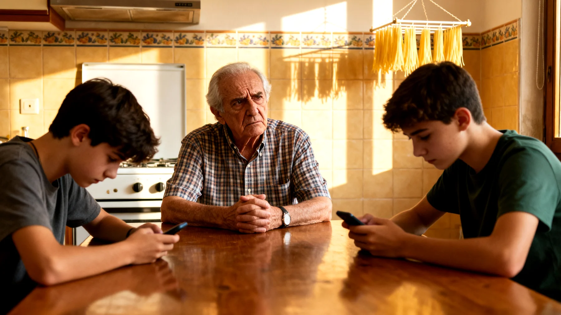 Il nonno fatica a comprendere e ad accettare i valori, le scelte di vita e gli interessi dei nipoti adolescenti, generando incomprensioni, giudizi e distanza emotiva nel rapporto."