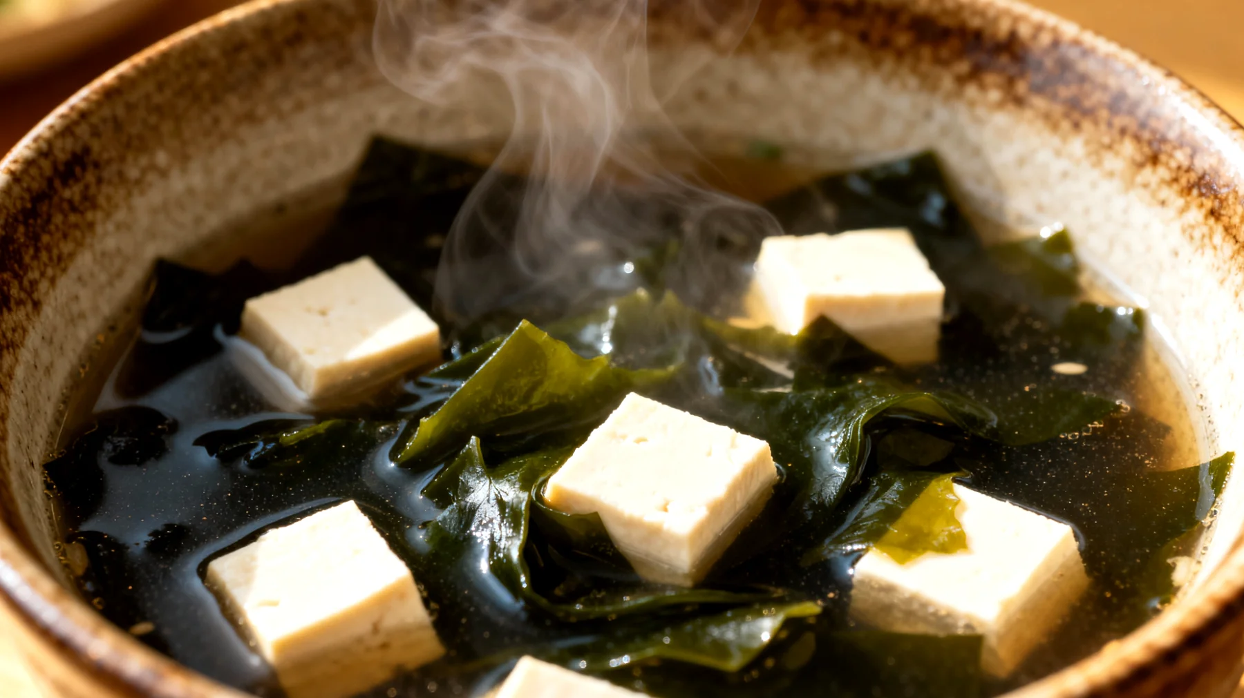 Zuppa di miso con alghe wakame e tofu"