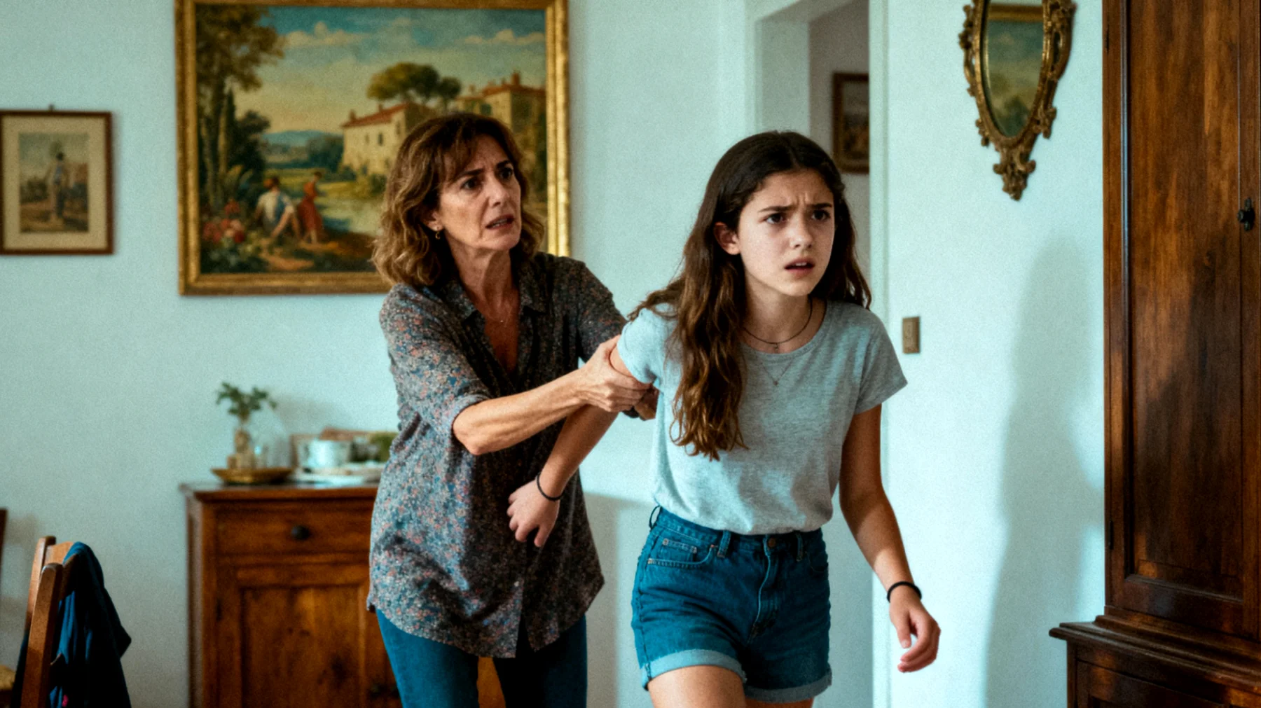 Una mamma che protegge eccessivamente la figlia adolescente, limitando la sua autonomia e impedendole di fare esperienze appropriate alla sua età, generando conflitti e ostacolando il suo percorso di crescita verso l'indipendenza"