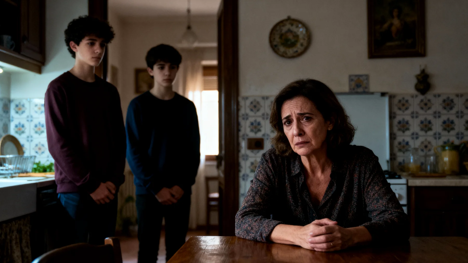 Una mamma fatica a instaurare un dialogo emotivamente profondo con i suoi figli giovani adulti, che sembrano distanti e poco propensi a condividere sentimenti, preoccupazioni e vita interiore, limitando la comunicazione a scambi superficiali e pratici"