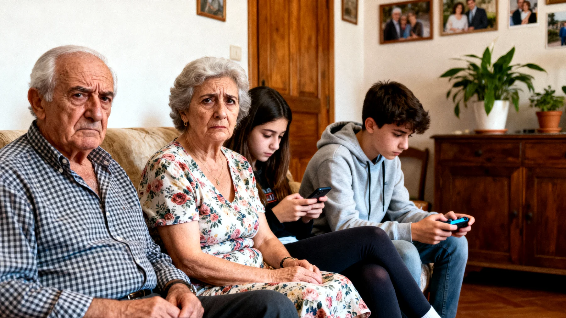 I nonni si trovano in difficoltà nel gestire l'uso eccessivo che i nipoti adolescenti fanno di smartphone e videogiochi durante il tempo trascorso insieme, creando momenti di tensione e scarsa interazione reale"